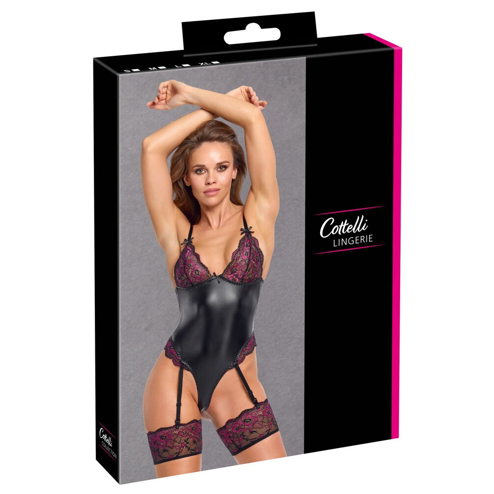 Cottelli Lingerie-Jarretel Body Zwart/Paars