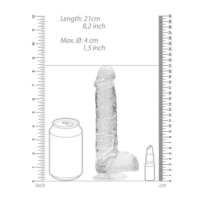 Realrock-Realistische Dildo met Ballen - 21 cm / 8" Transparant