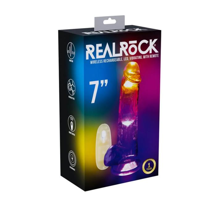 RealRock-LED Vibrating Straight Cock with Balls - 7" / 18 cm - Transparent RealRock-LED Vibrating Straight Cock with Balls - 7" / 18 cm - Transparent