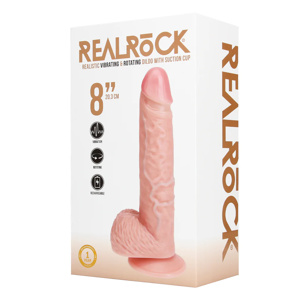 RealRock-Vibrating and Rotating Straight Cock with Balls - 8" / 20,5 cm - Flesh