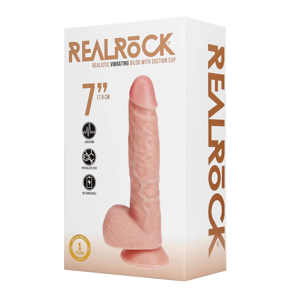 RealRock-Vibrating Regular Straight Cock with Balls - 7" / 18 cm - Flesh