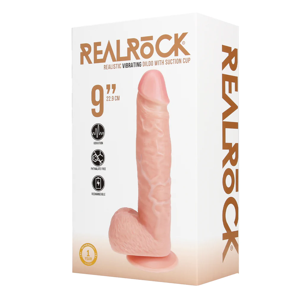 RealRock-Vibrating Regular Straight Cock with Balls - 9" / 23 cm - Flesh